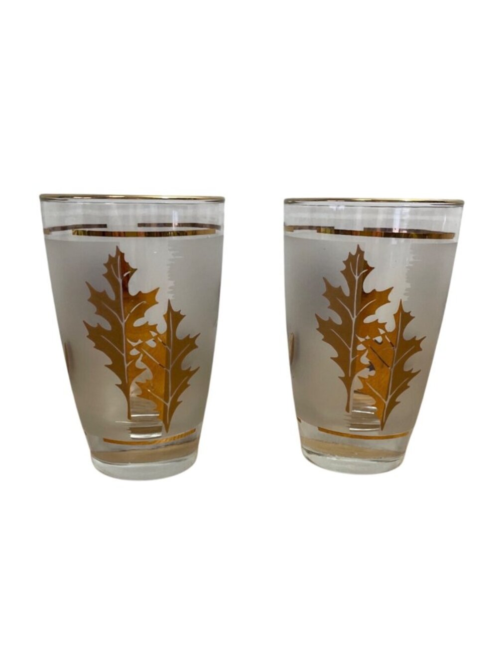 Vtg Libbey Golden Foliage tumblers 22k Gold Leaf Pattern Set 2 Fall Glass MCM